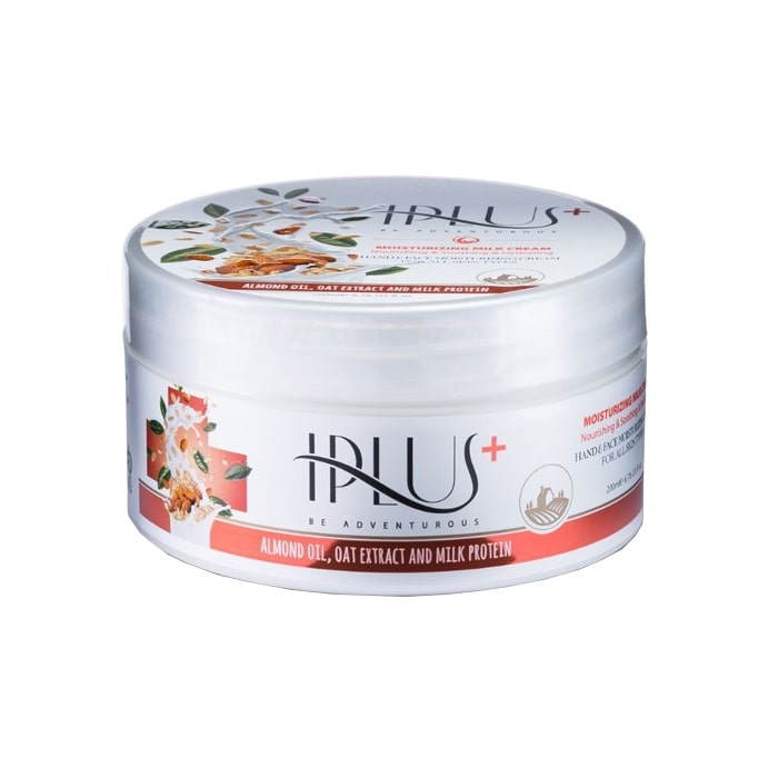 کرم شیر آبرسان و مرطوب‌کننده دست و صورت آی پلاس (IPLUS) حاوی روغن بادام و عصاره جو دوسر مخصوص انواع پوست وزن ۲۰۰ گرم