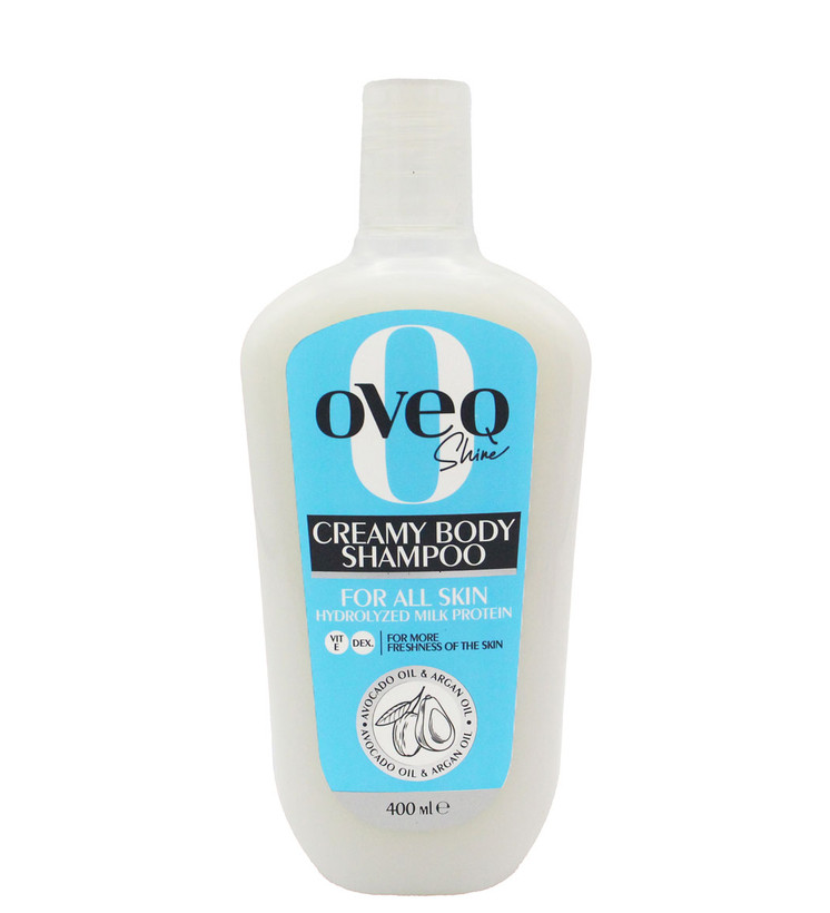 شامپو بدن کرمی اُوِک شاین (Oveq Shine) مناسب انواع پوست حاوی پروتئین شیر، روغن آرگان و آووکادو حجم ۴۰۰ میلیلیتر