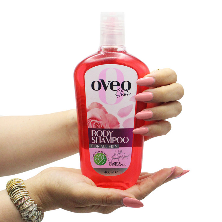 شامپو بدن اُوِک شاین (Oveq Shine) مناسب انواع پوست حاوی عصاره آلوئهورا و ویتامین E (رنگ صورتی) حجم ۴۰۰ میلیلیتر