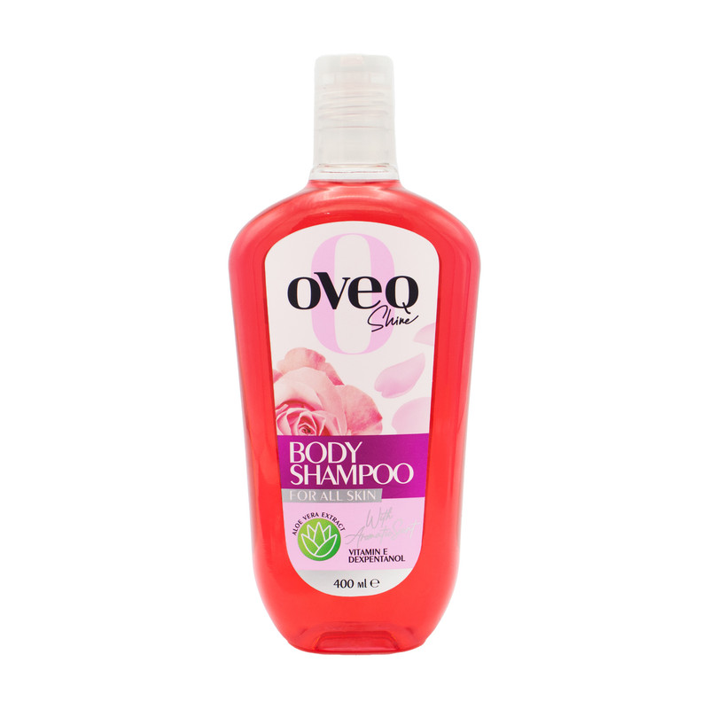 شامپو بدن اُوِک شاین (Oveq Shine) مناسب انواع پوست حاوی عصاره آلوئه‌ورا و ویتامین E (رنگ صورتی) حجم ۴۰۰ میلی‌لیتر