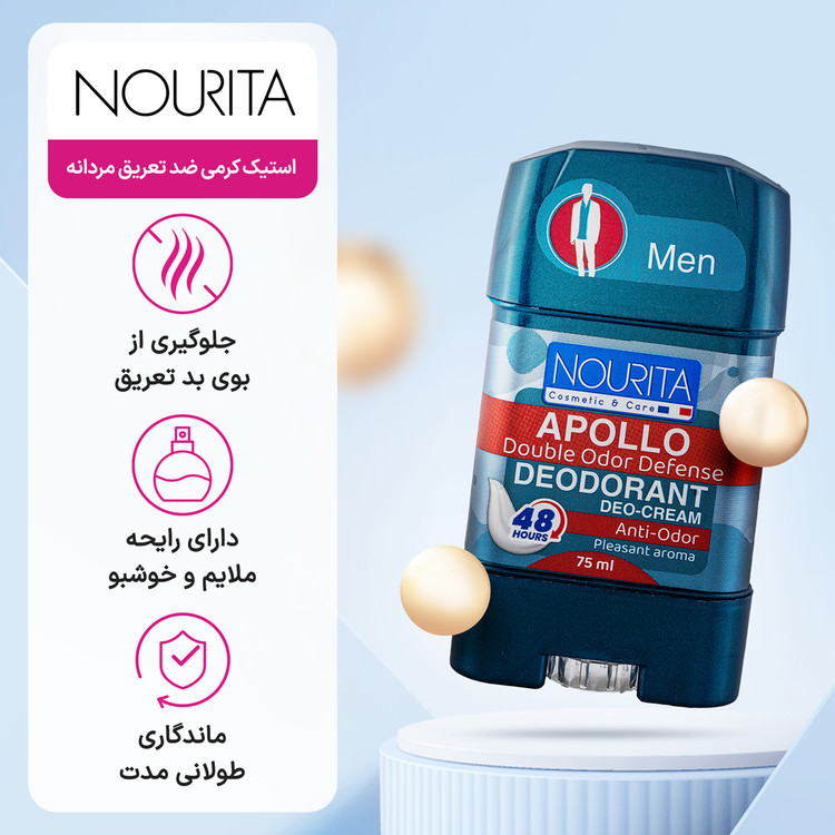 دئودورانت و استیک کرمی خوشبوکننده بدن نوریتا (Nourita) مدل Apollo مخصوص آقایان با ماندگاری ۴۸ ساعته حجم ۷۵ میلیلیتر