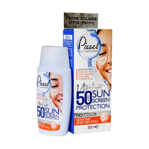 کرم ضد آفتاب بیرنگ پیکسل (Pixxel) مدل Sensitive and Dry Skin با SPF 50 (مخصوص پوستهای خشک، نرمال و حساس) حجم ۵۰ میلیلیتر