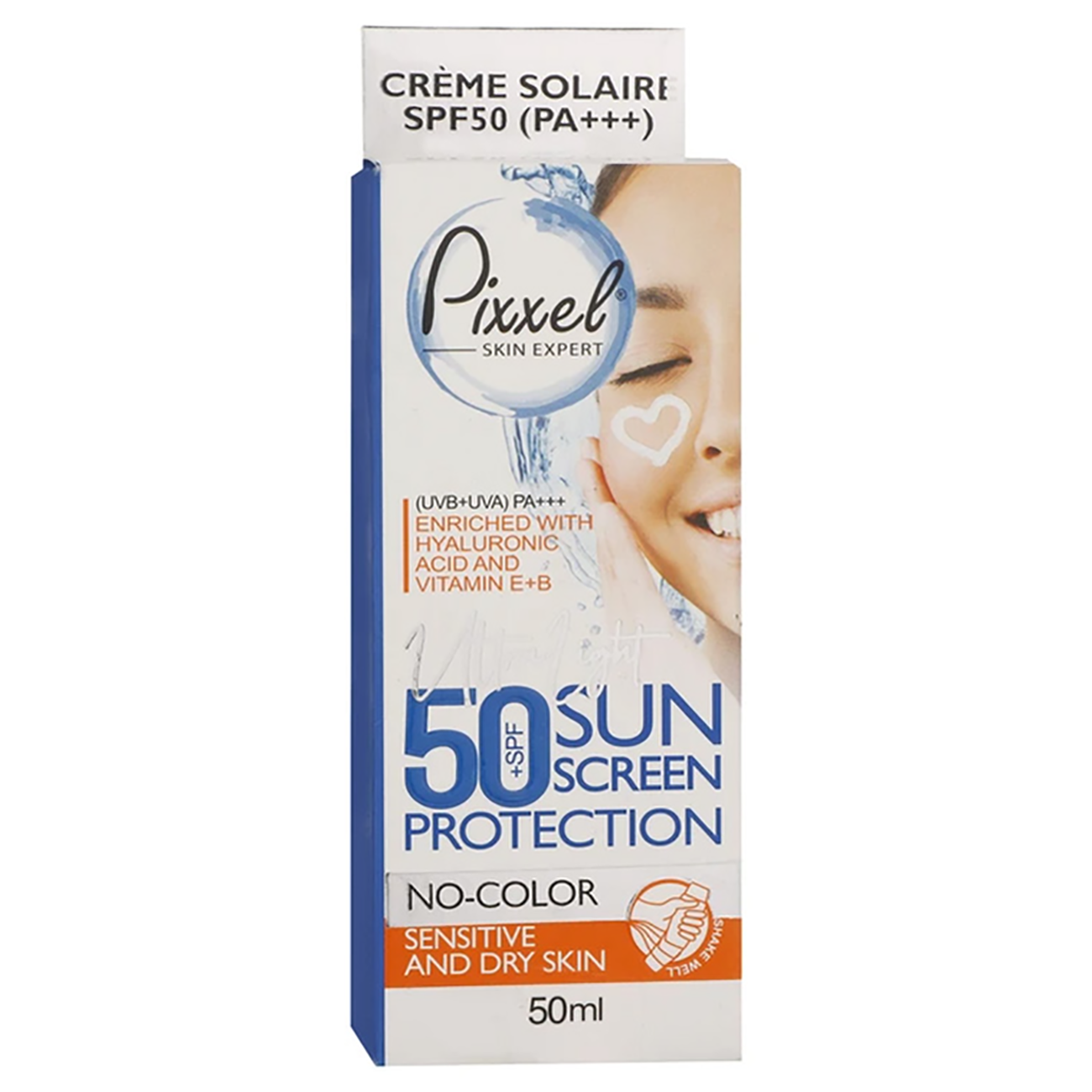 کرم ضد آفتاب بی‌رنگ پیکسل (Pixxel) مدل Sensitive and Dry Skin با SPF 50 (مخصوص پوست‌های خشک، نرمال و حساس) حجم ۵۰ میلی‌لیتر