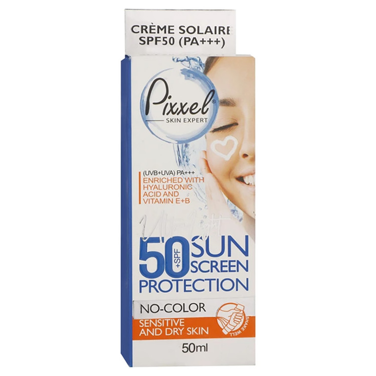 کرم ضد آفتاب بیرنگ پیکسل (Pixxel) مدل Sensitive and Dry Skin با SPF 50 (مخصوص پوستهای خشک، نرمال و حساس) حجم ۵۰ میلیلیتر