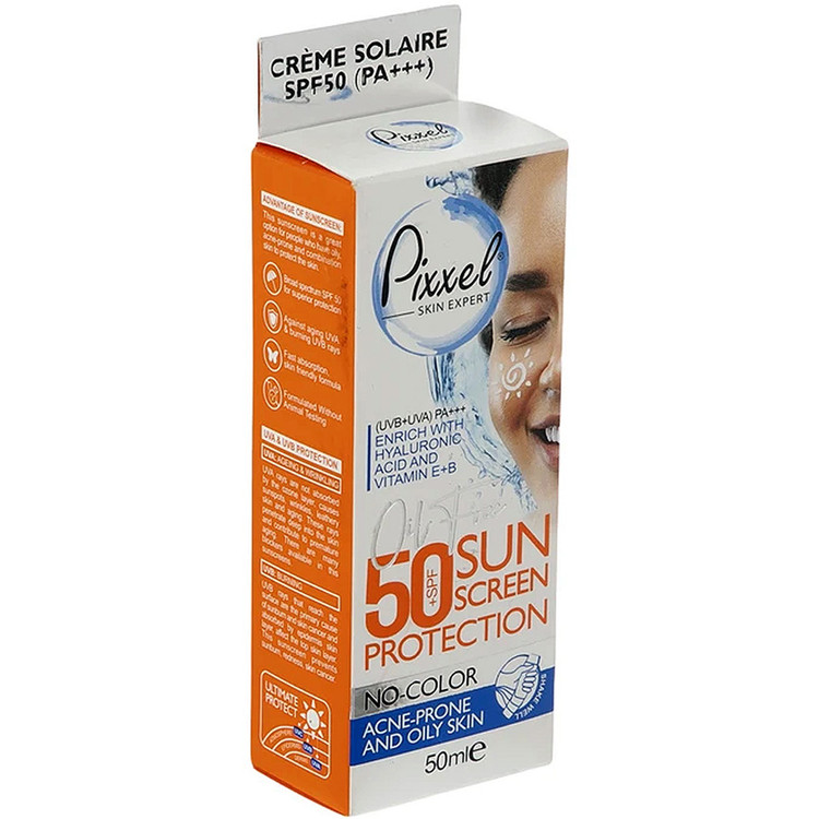 کرم ضد آفتاب بیرنگ پیکسل (Pixxel) مدل Acne-Prone and Oily Skin با SPF 50 (مخصوص پوستهای چرب، جوشدار و مختلط) حجم ۵۰ میلیلیتر